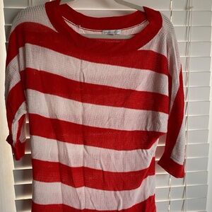 NYCO Size Large Sweater Bright Red Orange Blouse 3/4 sleeves